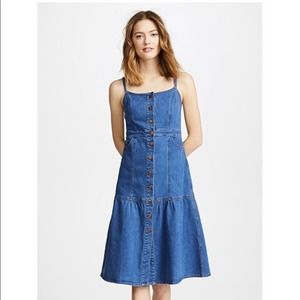 Madewell Boho Denim Bayview Medium Wash Tiered Button Up Midi Dress Size 4